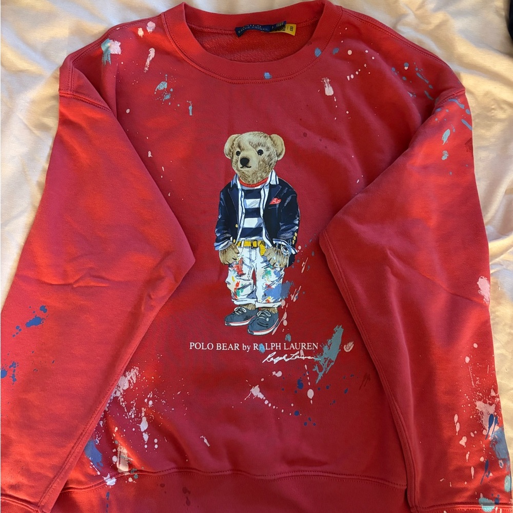 Ralph Lauren Red Crewneck Sweater with Bear Design